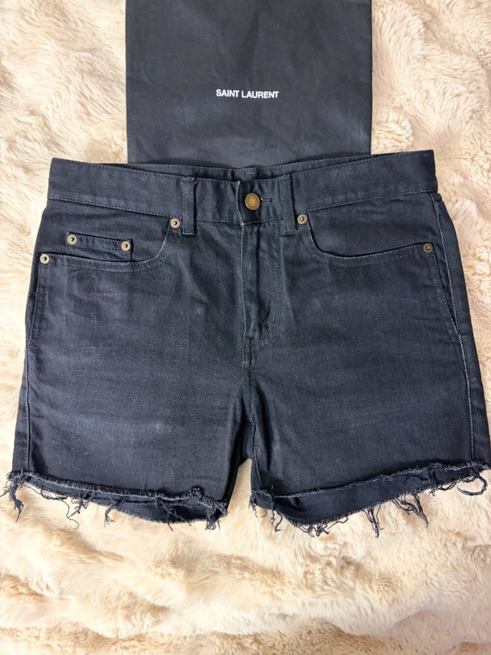Saint Laurent Black Denim Shorts (Size 27) **With Dustbag**